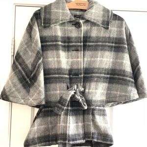 Talbots Gray Black Cape Coat Jacket Wool Blend